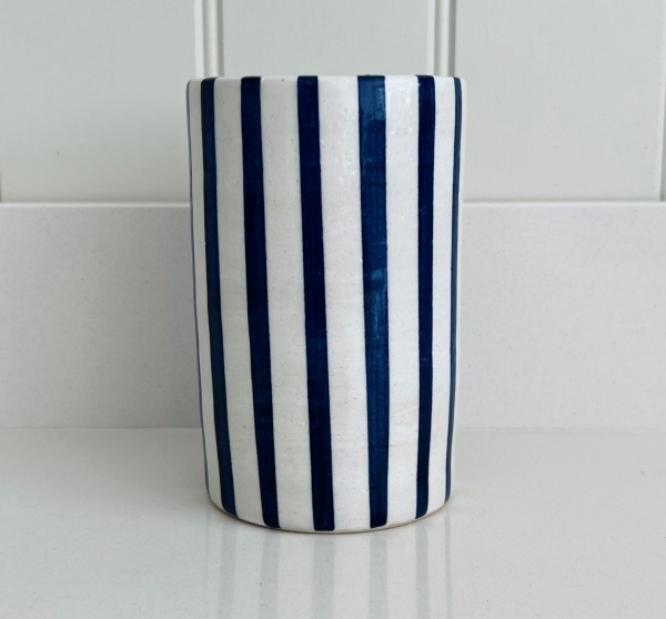 Navy and White Stripe Vase