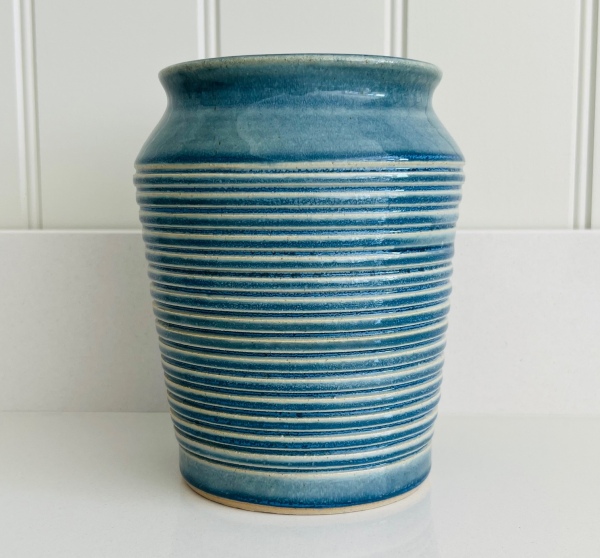 Large Blue Rib Textured Vase